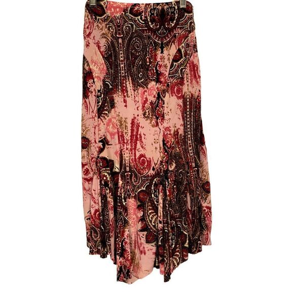 Bisou Bisou Michele Bohbot Paisley Print Hi-Low Godet Skirt XS Elastic Waist - Picture 4 of 5